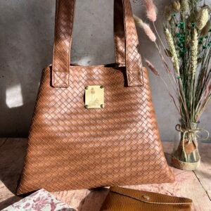 City Travel Bag - Woven Chestnut Vegan Leather
