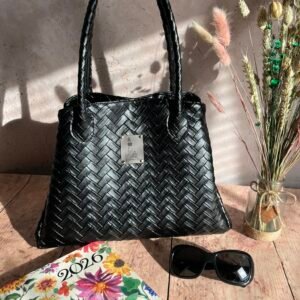 City Travel Bag - Woven Black Vegan Leather